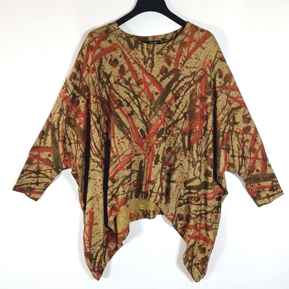 Inoah Usa Top Pullover Abstract Funky Artsy Oversized Relaxed Shark Bite OS EUC